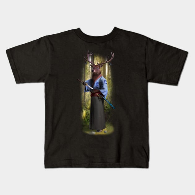 Exclusive Hand Drawn Samurai Deer | Samurai Collection Item-3 (Deer) | by Rendigart Studio Kids T-Shirt by Rendigart